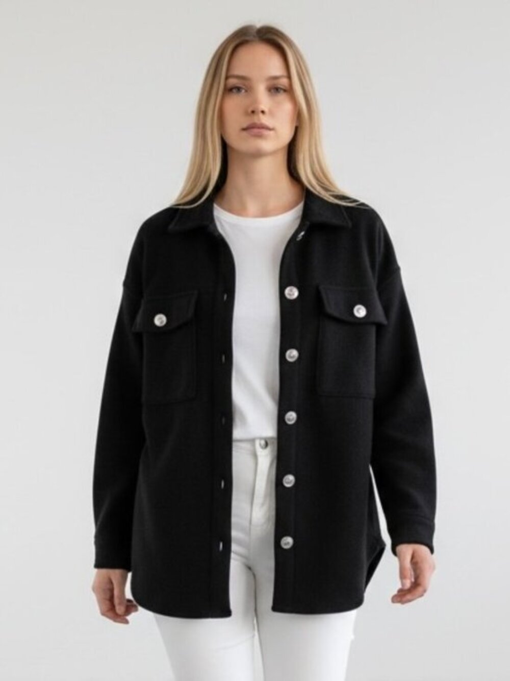 If It Were Me Black Velour Shacket Women’s MEDIUM Button Front Jacket